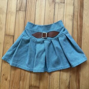 Kata Size 10 Pleated Skirt with Faux Leather Buckle Detail Aqua Houndstooth